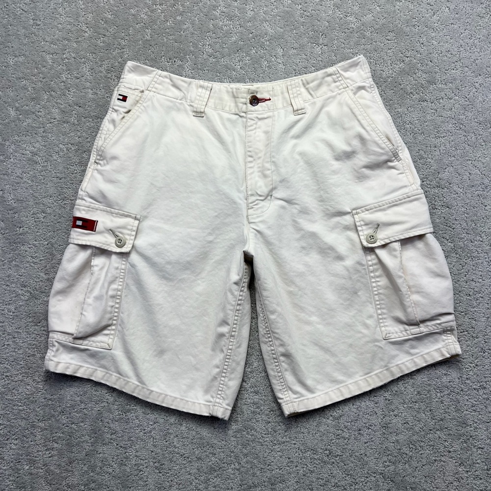 VINTAGE Y2k Tommy Hilfiger Jeans Cargo Shorts Mens 33 Off White Utility Skater